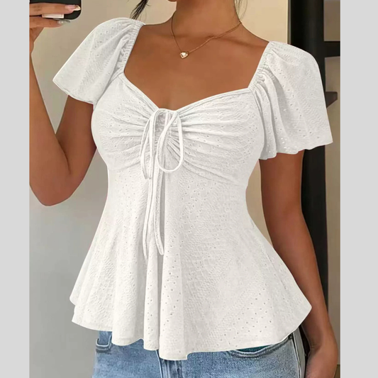 Ruched Flutter Sleeve Peplum Top