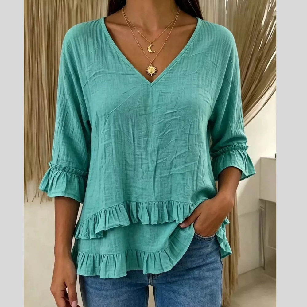 V-Neck Casual Ruffle Sleeve Top
