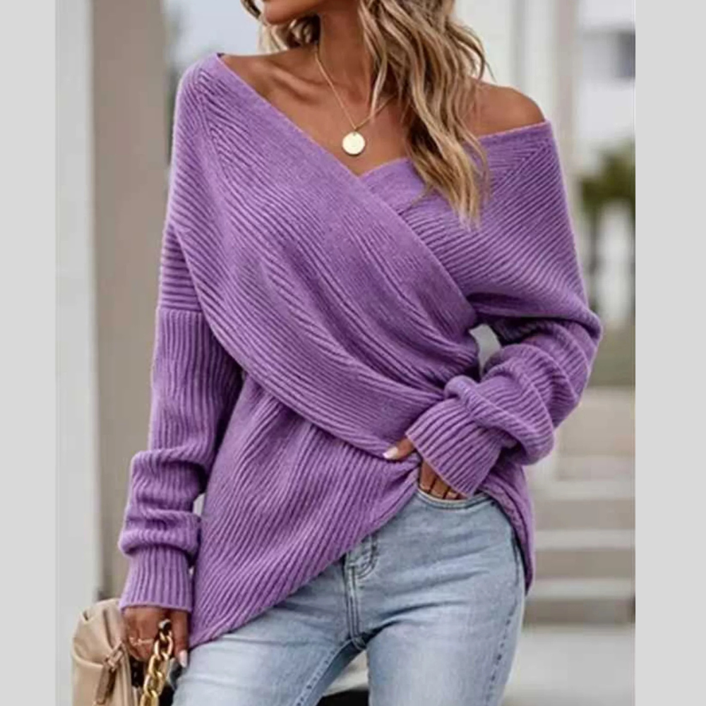 Crisscross Ribbed Knit Long Sleeve Sweater