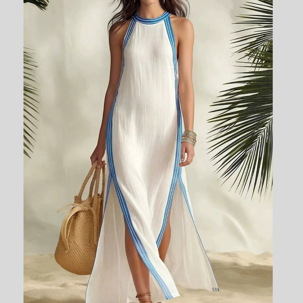 Full Size Slit Striped Sleeveless Maxi Dress Plus Size