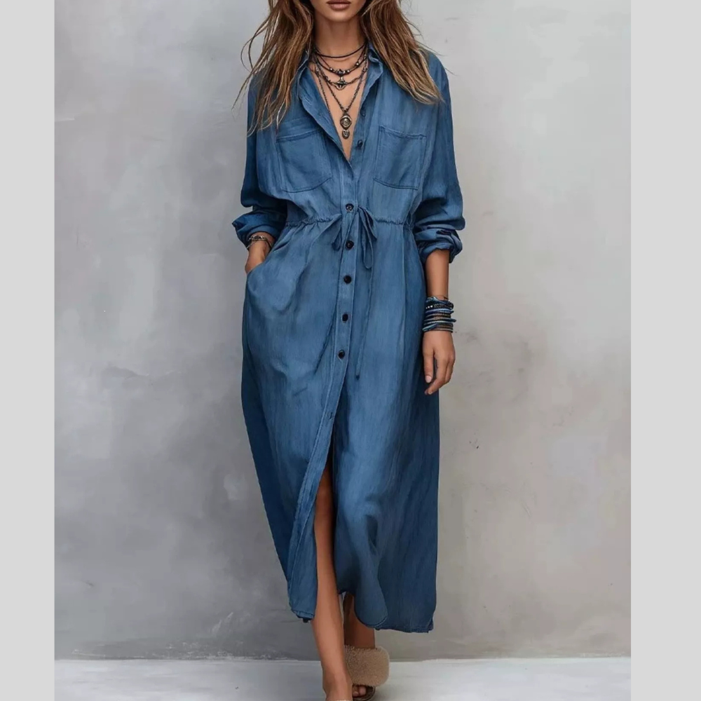 Full Size Button Front Long Sleeve Shirt Dress Plus Size
