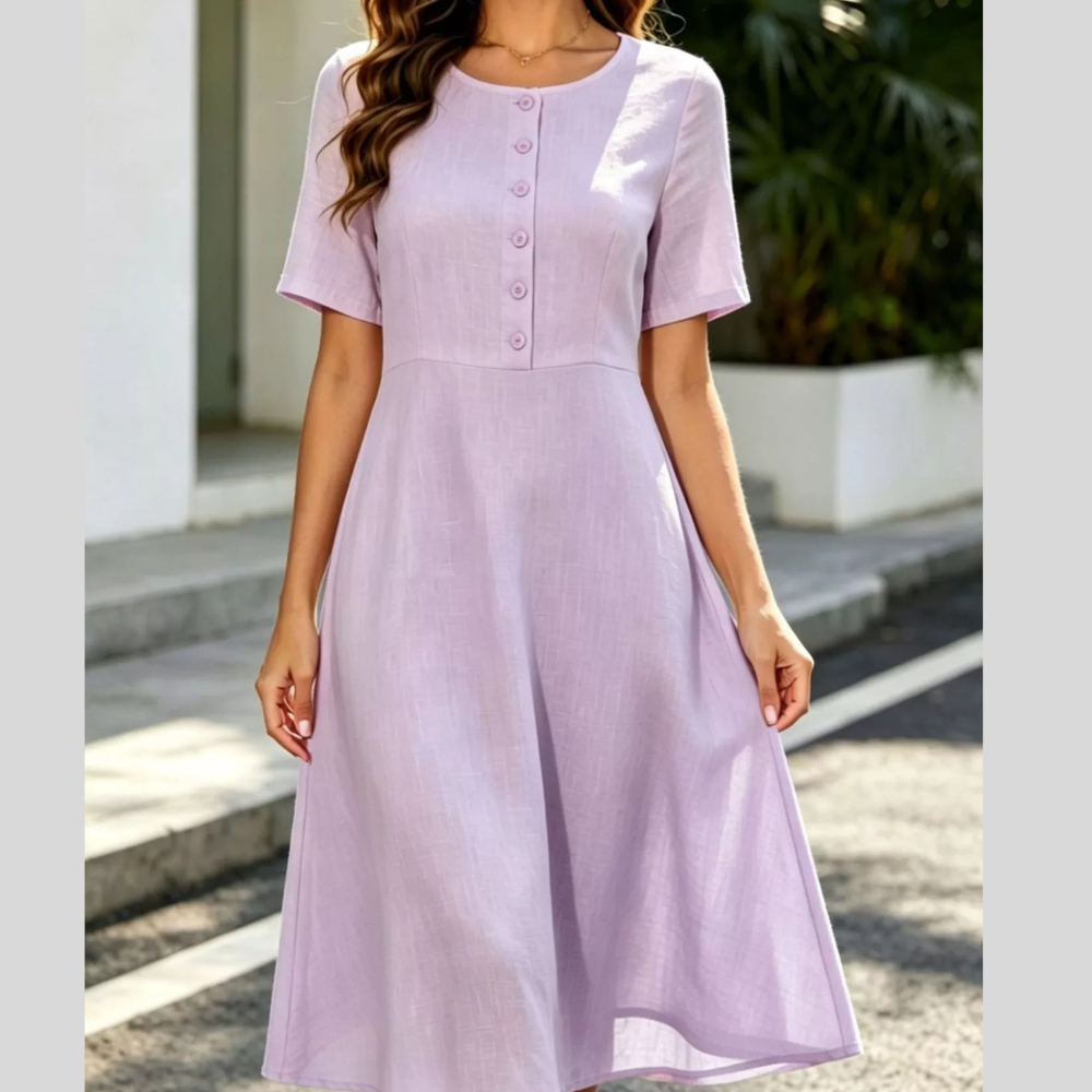 Button Detail A-Line Midi Dress