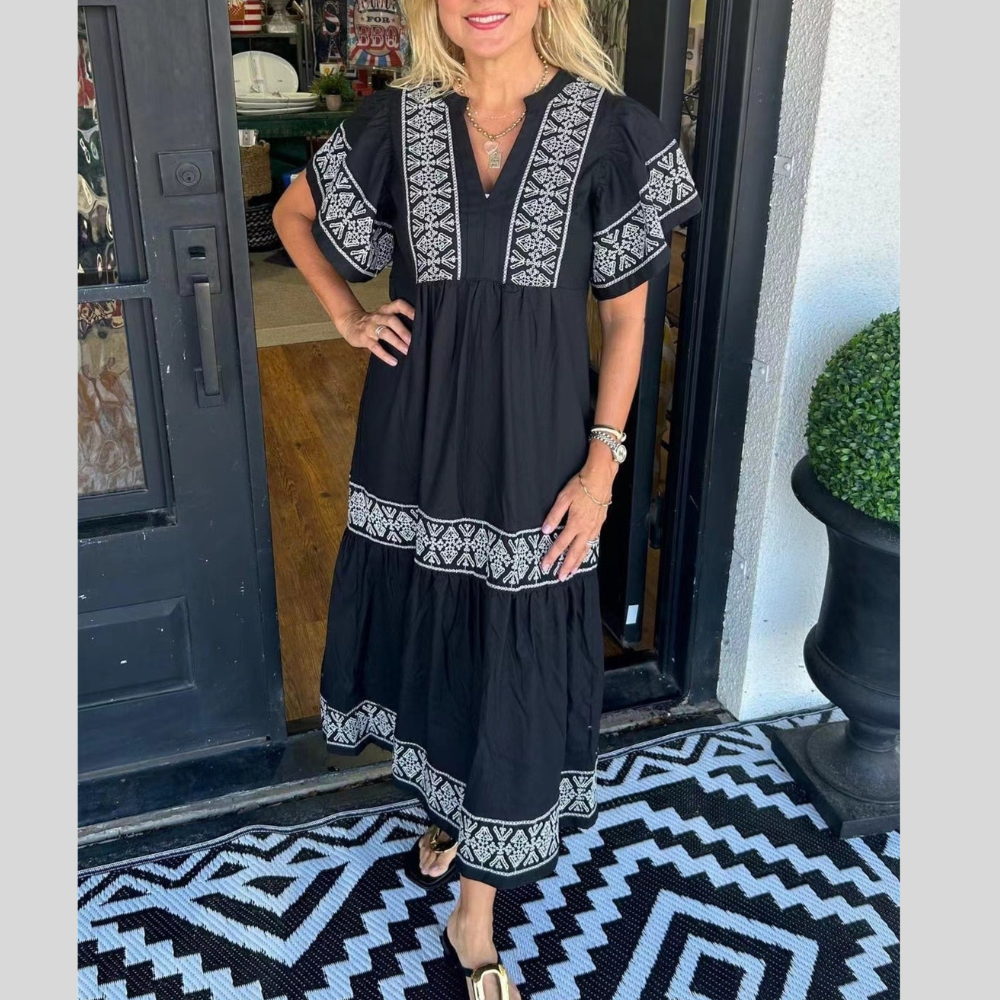 Full Size Geometric Print Midi Dress Plus Size