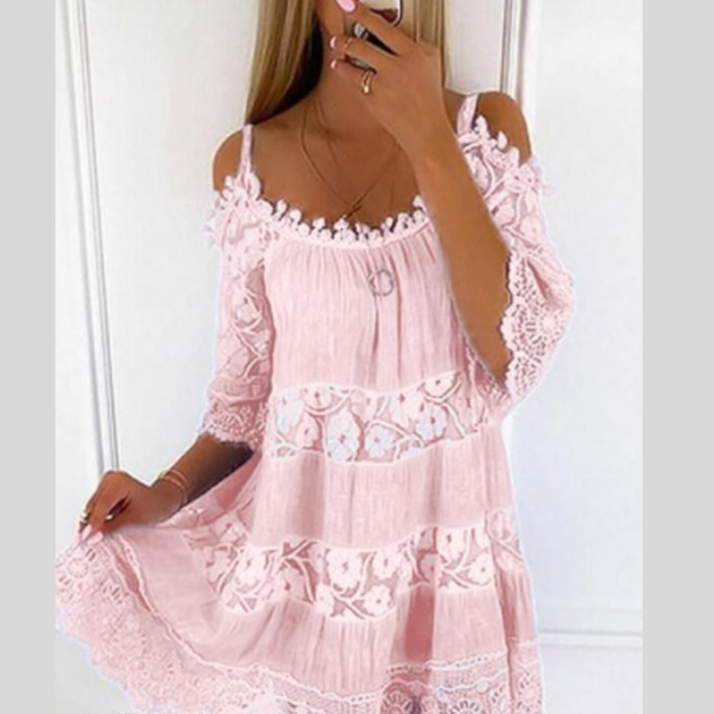Full Size Bohemian Lace Cold Shoulder Mini Dress Plus Size