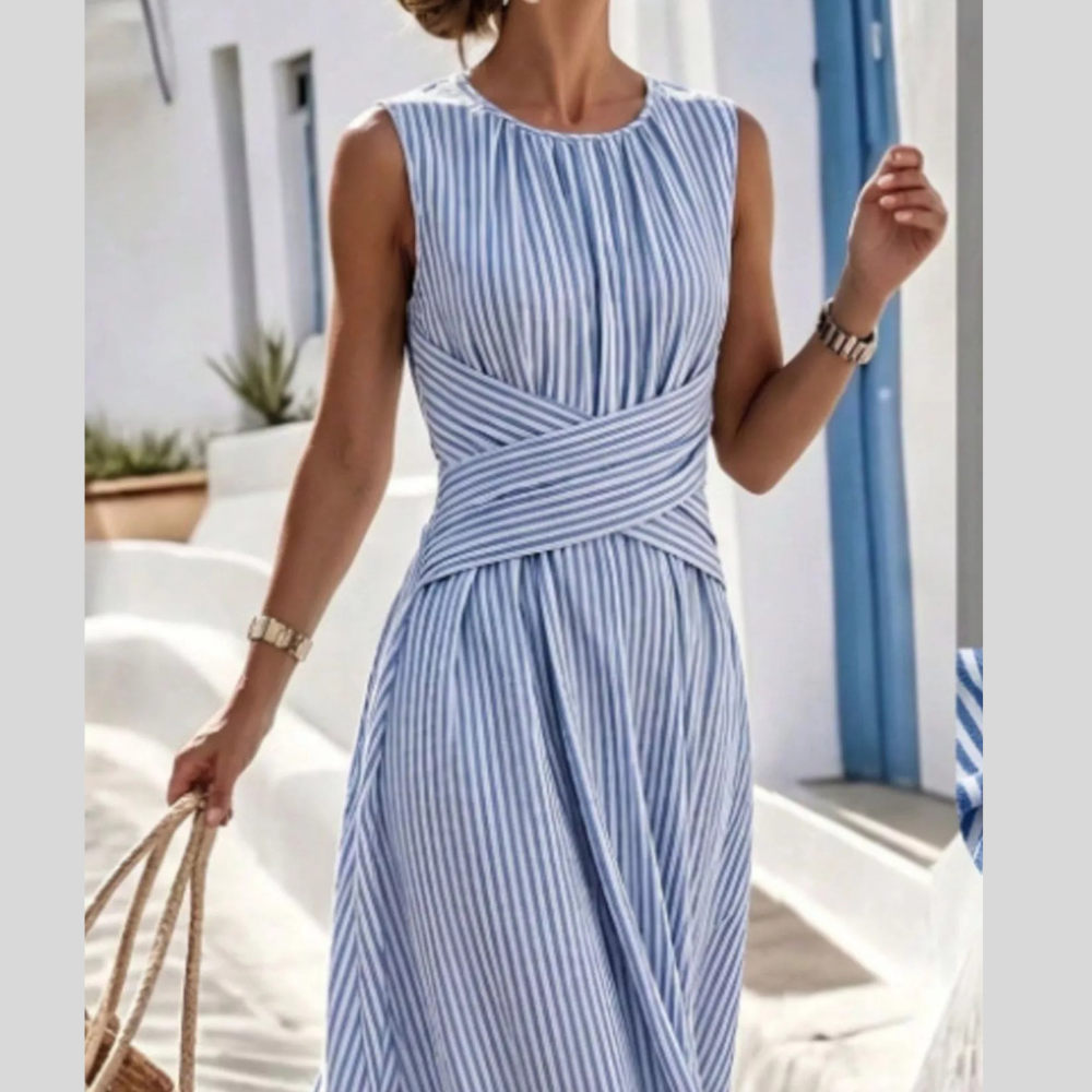 Full Size Striped Sleeveless Maxi Dress Plus Size