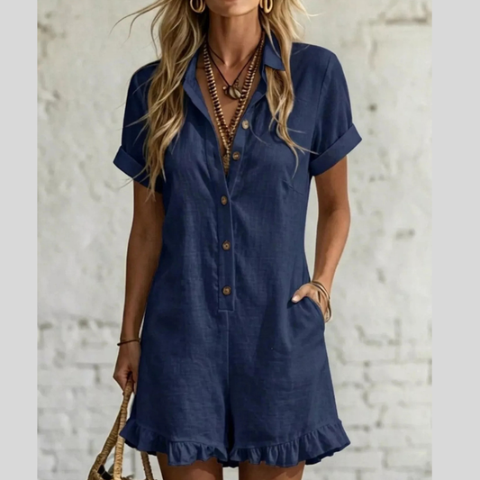 Full Size Button Front Ruffled Hem Romper Plus Size