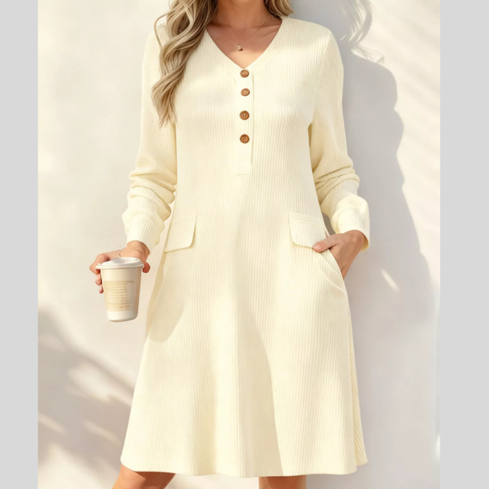 Full Size Ribbed Knit V-Neck Dress Plus Size