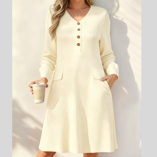 Full Size Ribbed Knit V-Neck Dress Plus Size