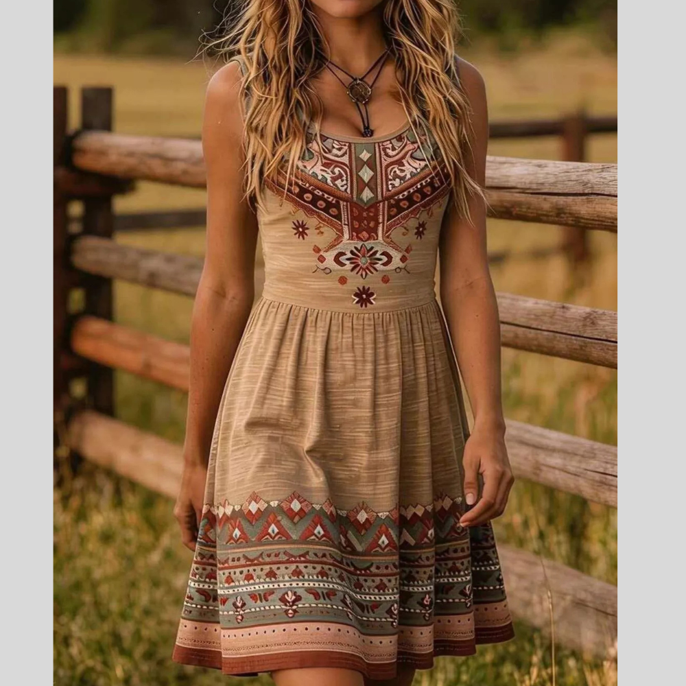 Bohemian Print Sleeveless Mini Dress
