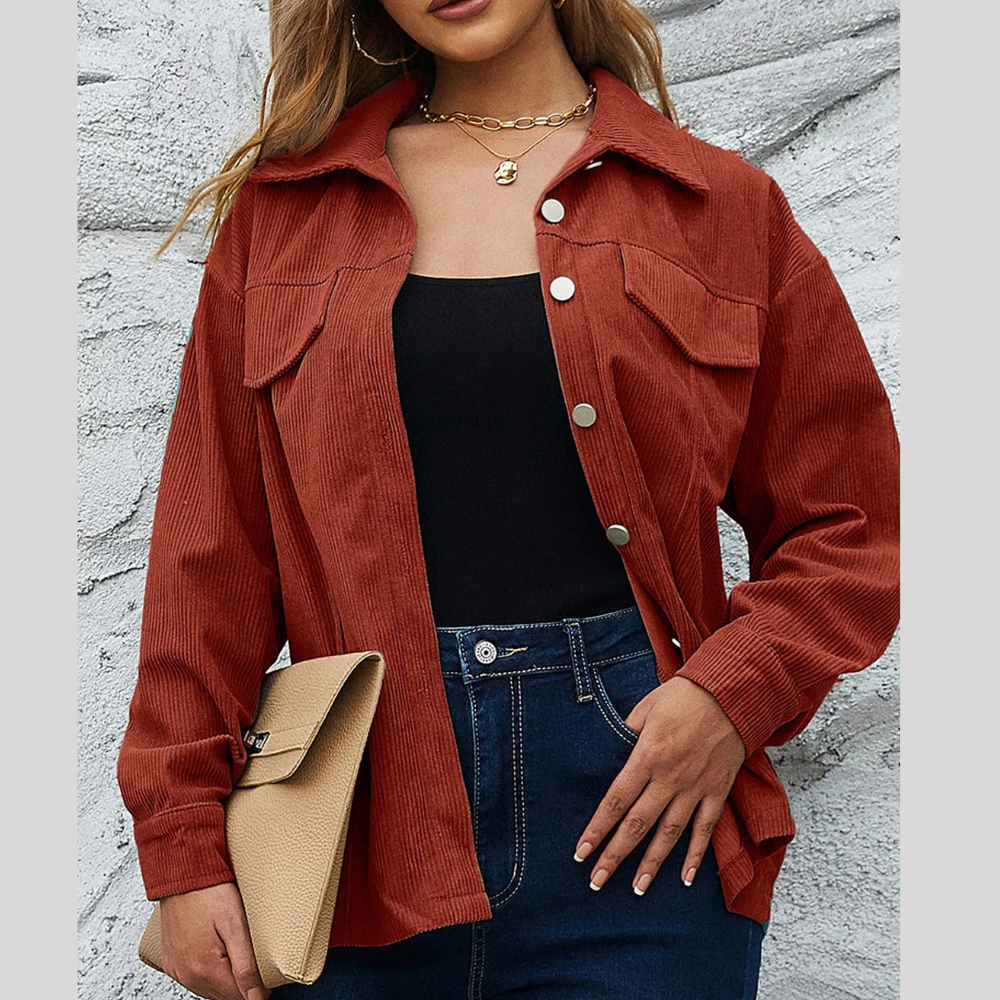 Corduroy Button-Down Shirt with Chest Pockets