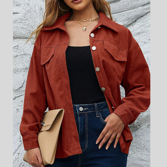 Corduroy Button-Down Shirt with Chest Pockets