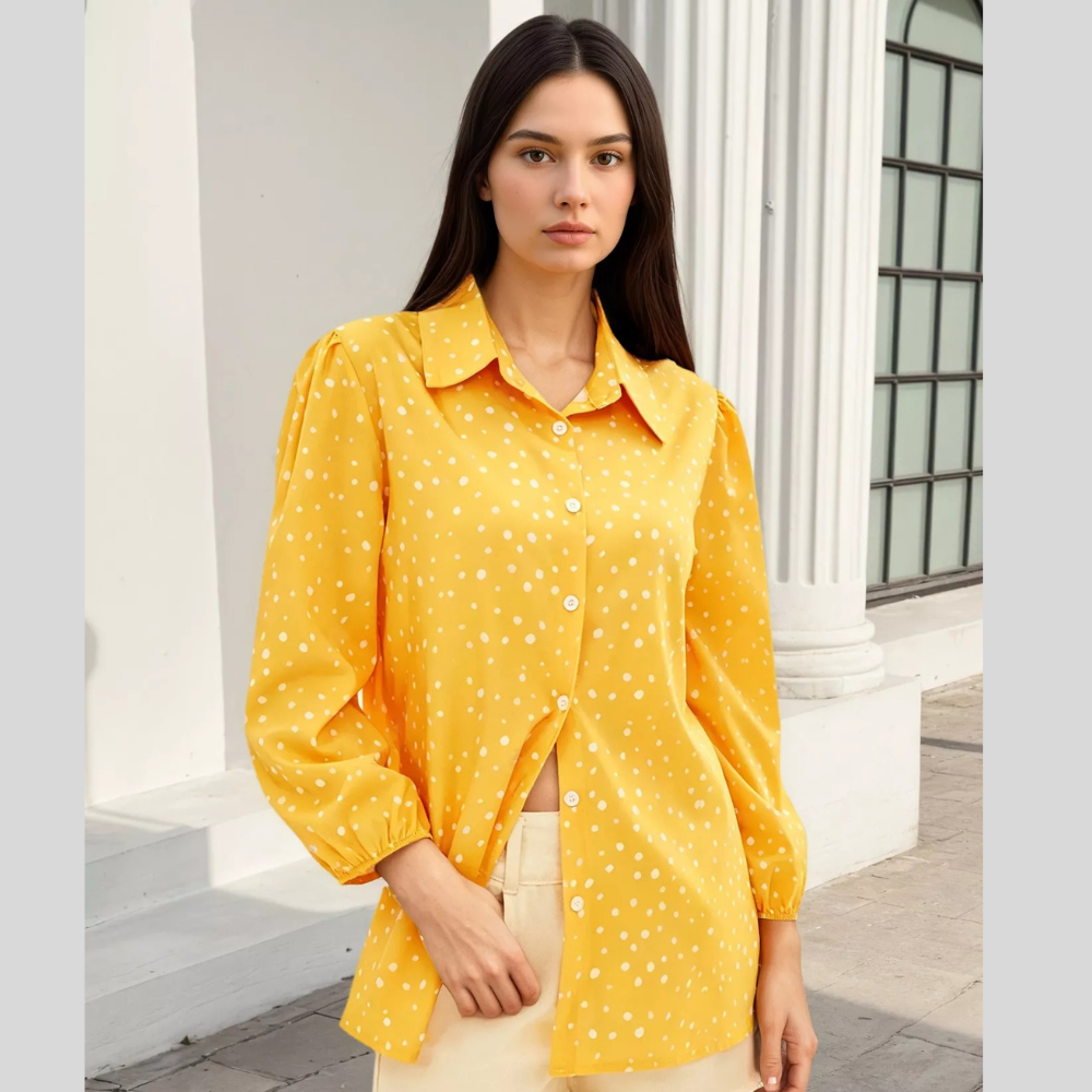 Polka Dot Puff Sleeve Shirt