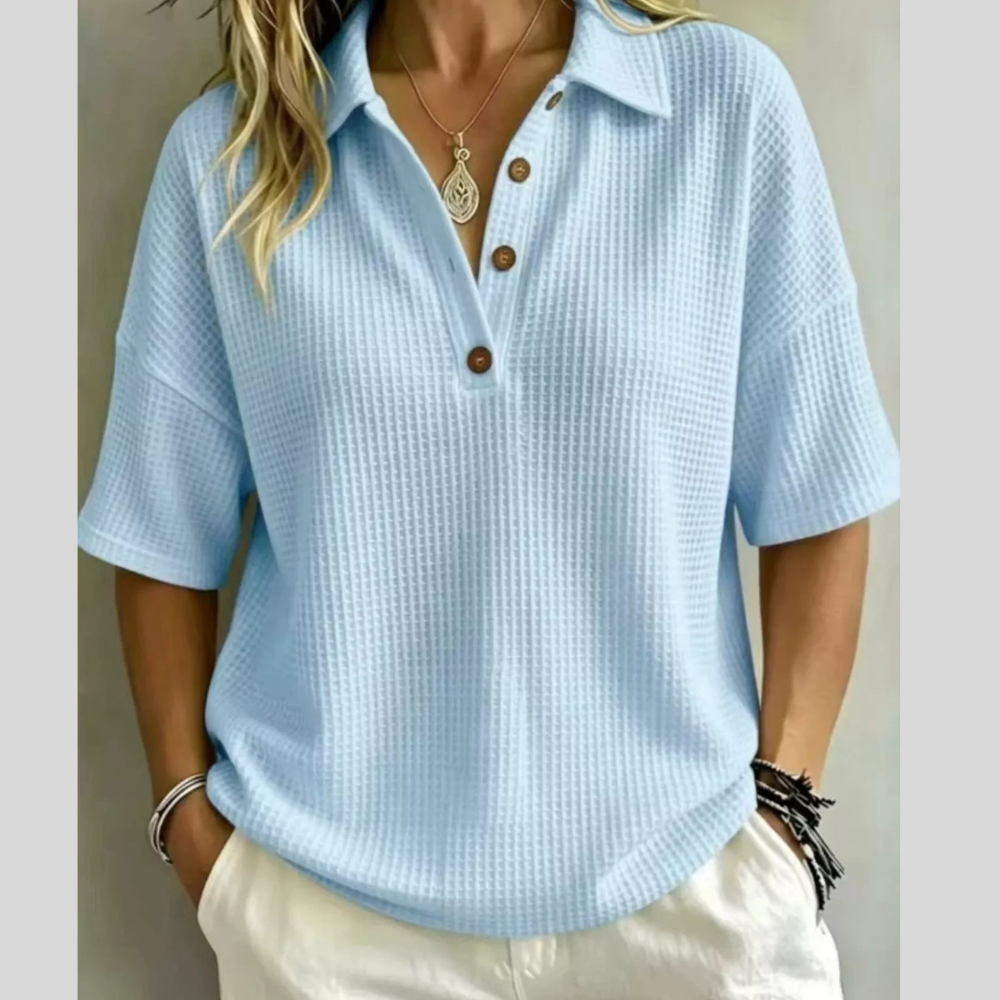 Half Button Waffle Knit Polo Shirt