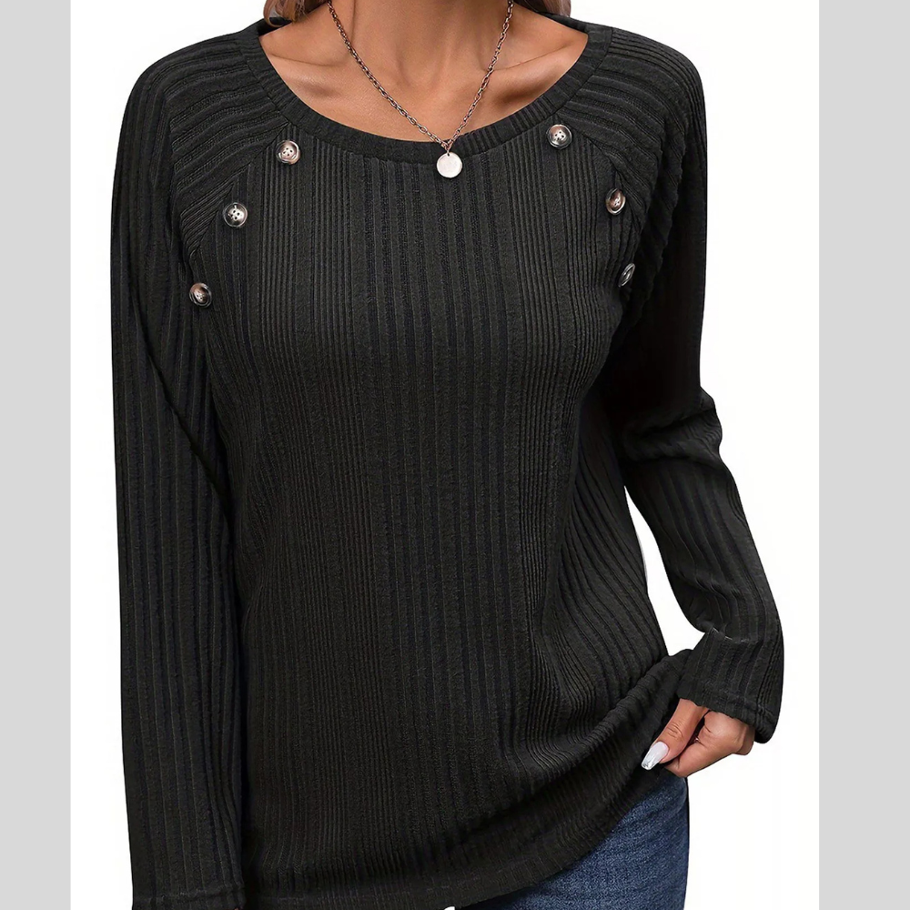 Ribbed Long Sleeve T-Shirt with Button Detail