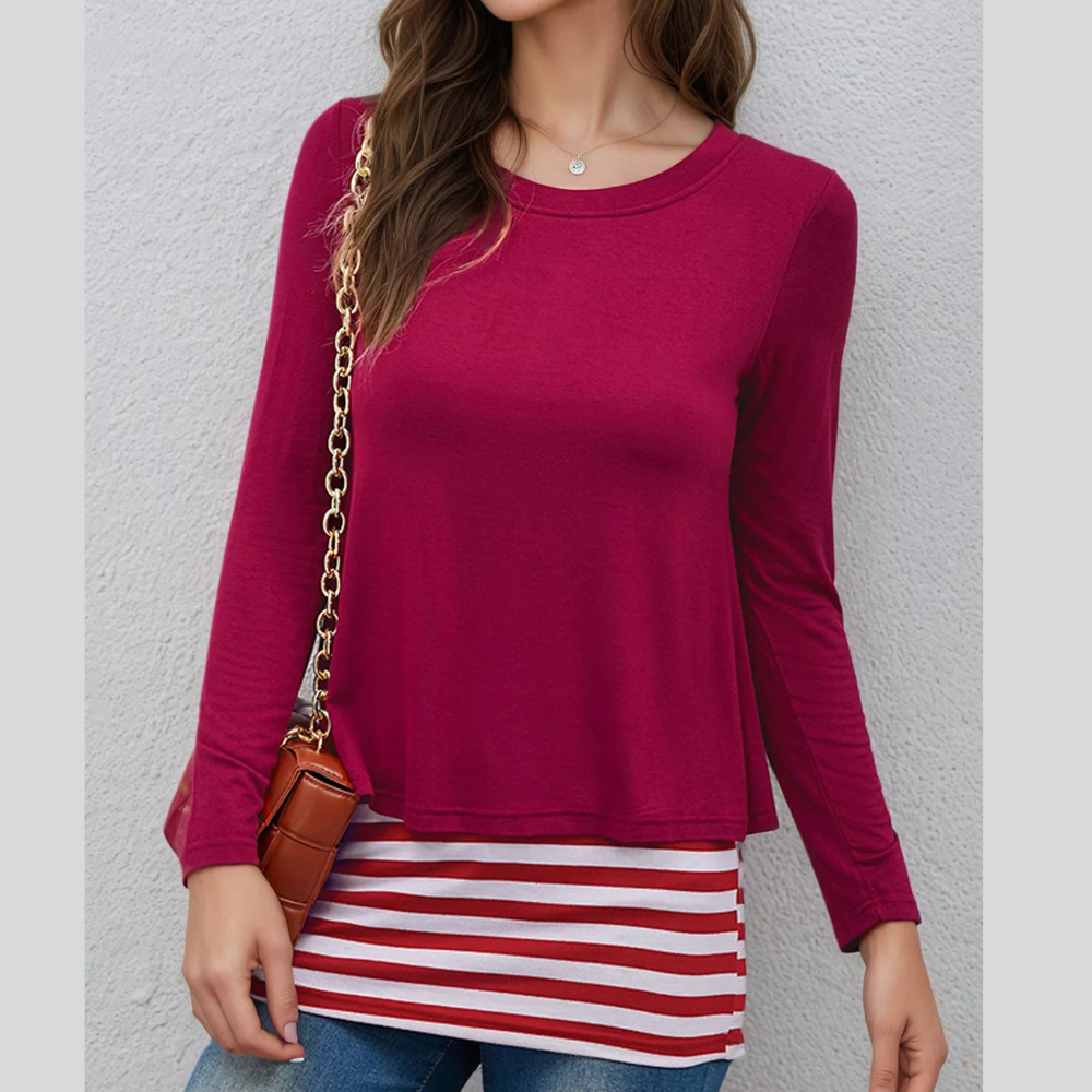 Layered Crew Neck Long Sleeve Striped T-Shirt