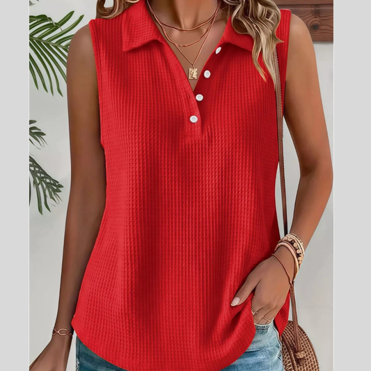 Full Size Waffle Knit Button Detail Sleeveless Top Plus Size