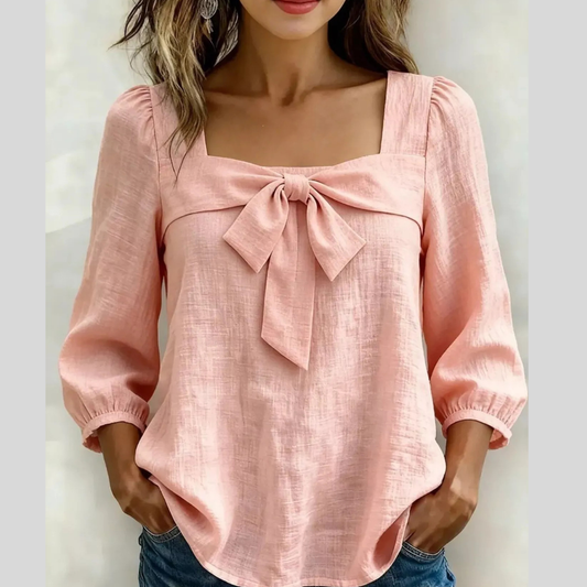 Full Size Bow Front Square Neck Casual  Blouse Plus Size