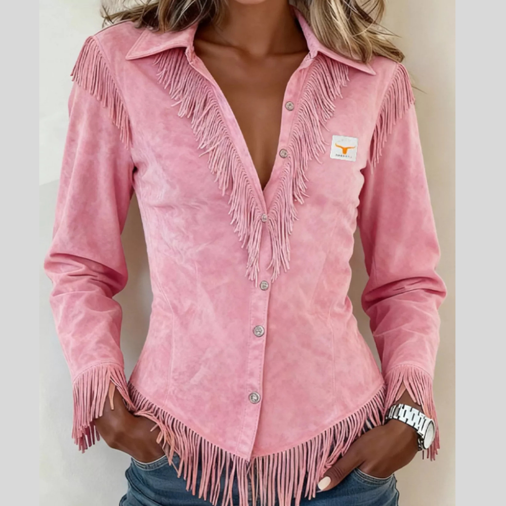 Full Size Fringed Collared Neck Shirt Plus Size