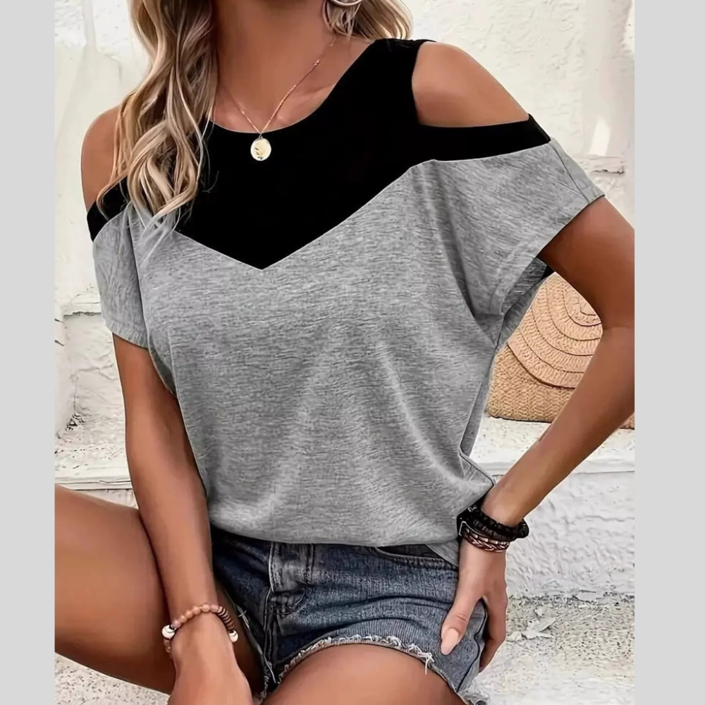 Cold Shoulder Color Block T-Shirt