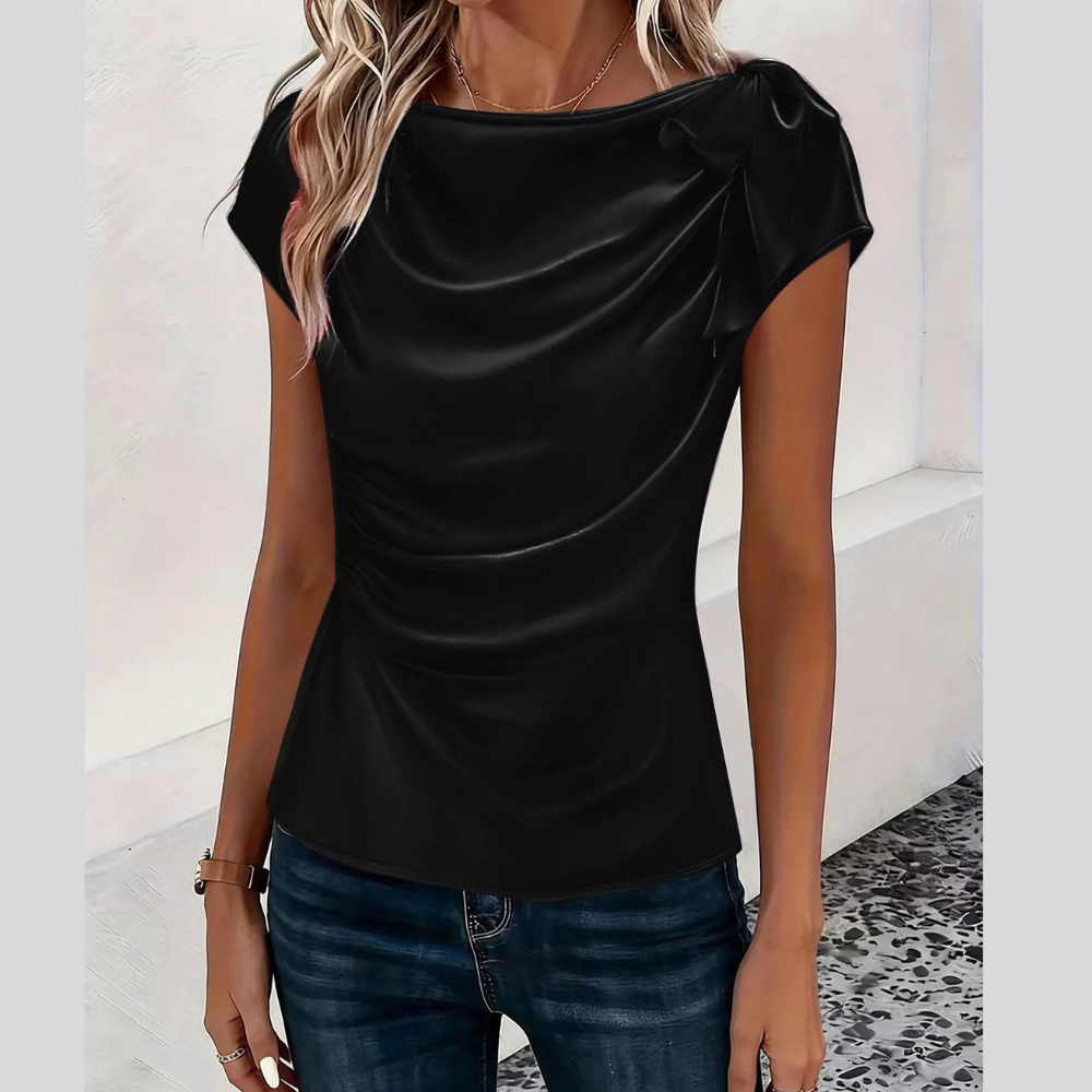 Ruched Short Sleeve Satin Top