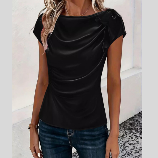 Ruched Short Sleeve Satin Top