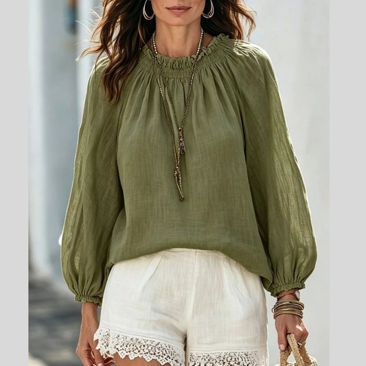 Round Neck Balloon Sleeve Blouse