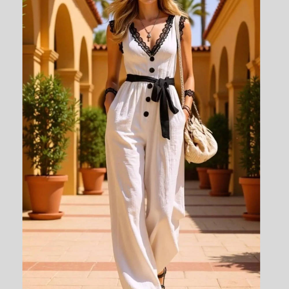 Lace Detail V-Neck Sleeveless Jumpsuit