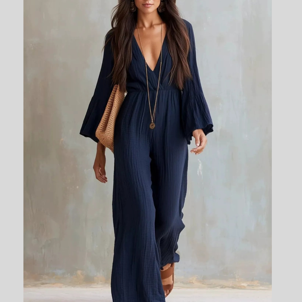 Textured Flare Sleeve Jumpsuit