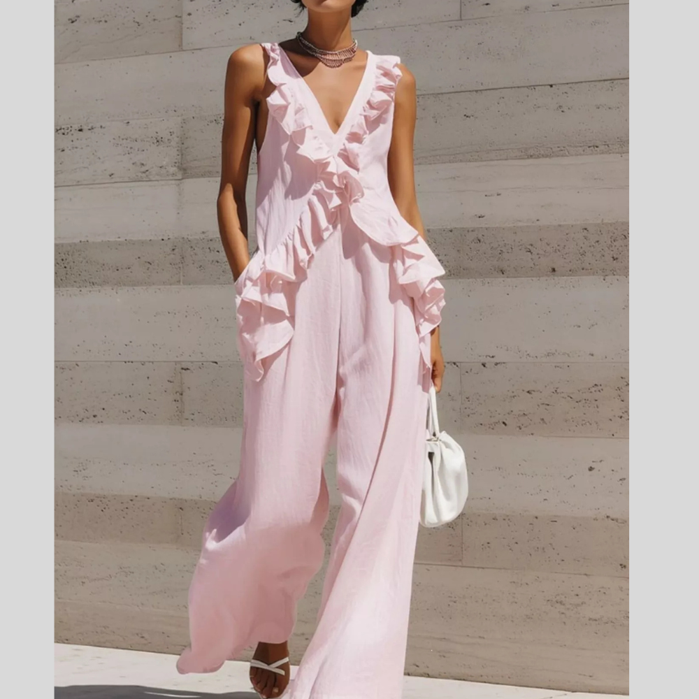Ruffled V-Neck Sleeveless Jumpsuit