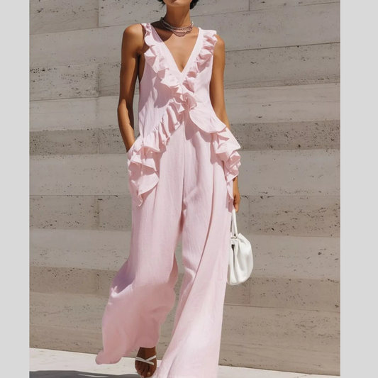 Ruffled V-Neck Sleeveless Jumpsuit