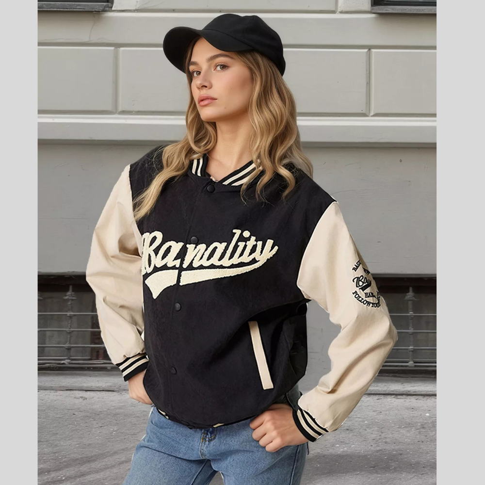 Contrast Baseball Jacket with Embroidered Lettering