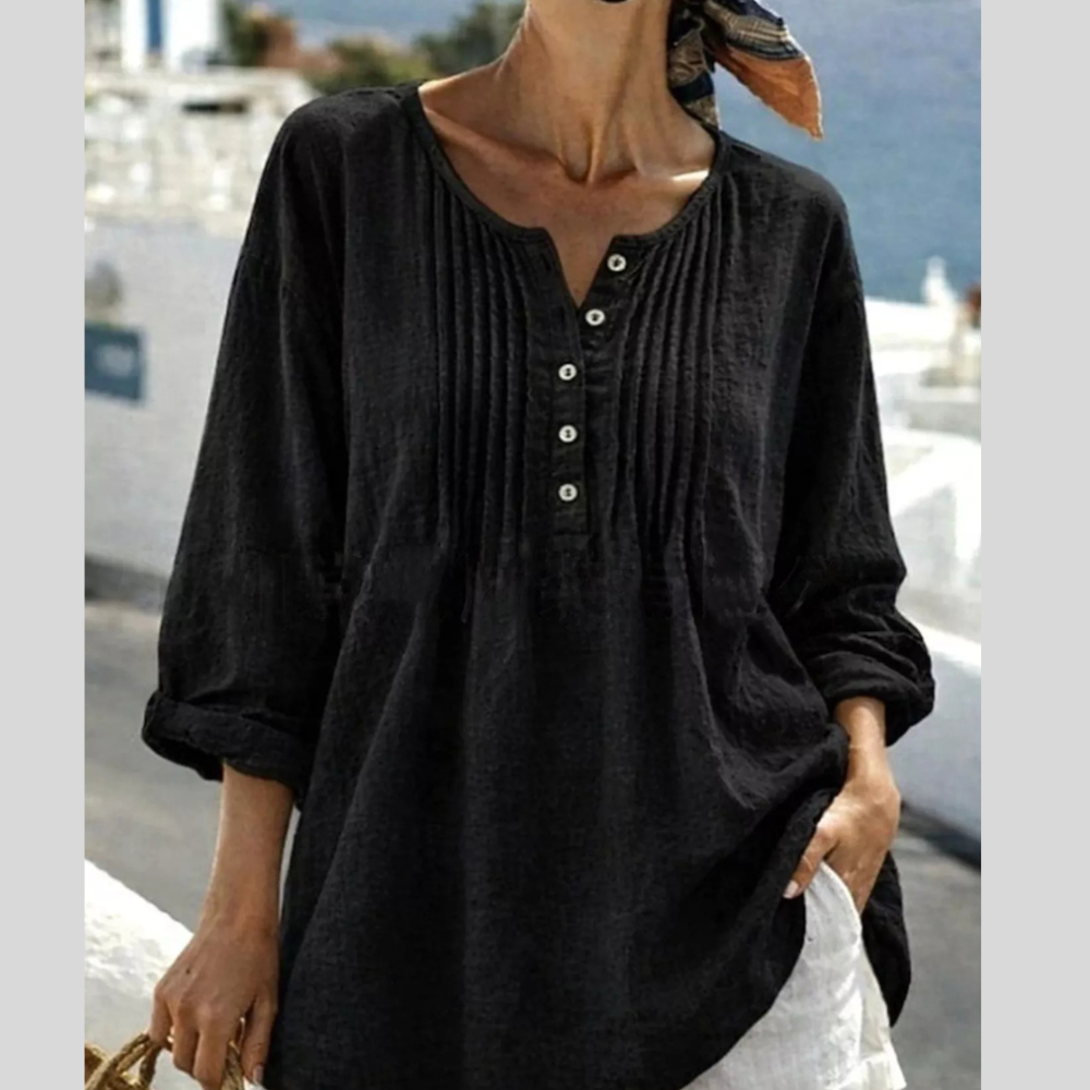 Casual Button Detail Long Sleeve Linen Shirt