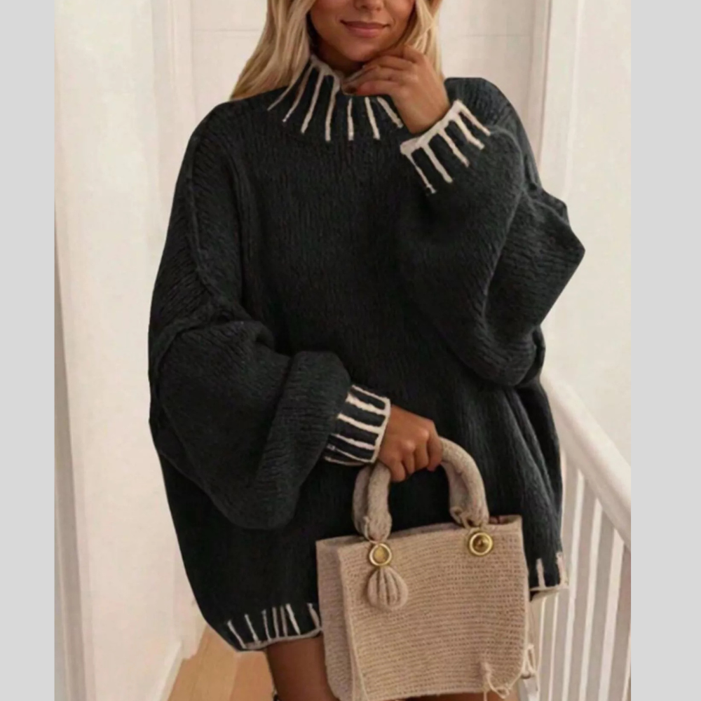 Contrast Trim Chunky Knit Sweater