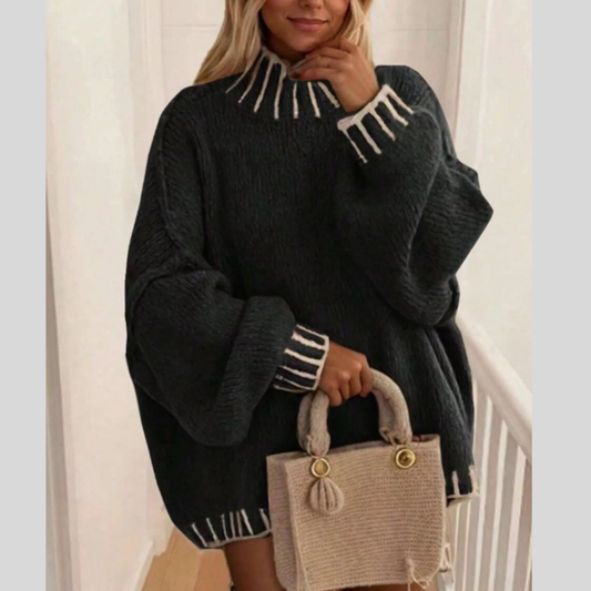 Contrast Trim Chunky Knit Sweater