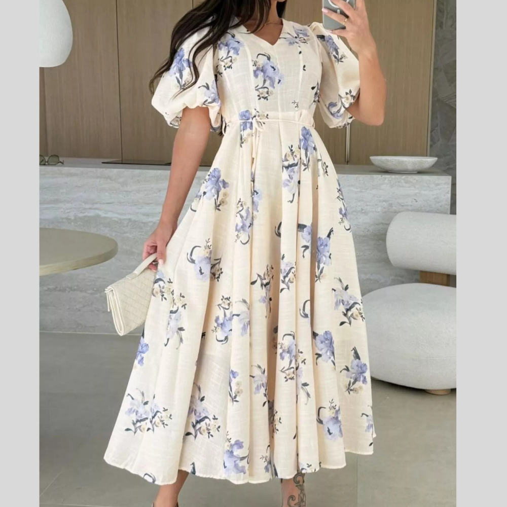 Floral Puff Sleeve Midi Dress