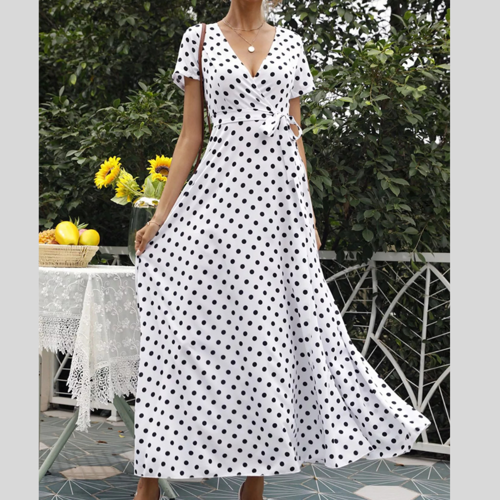 Polka Dot Wrap Maxi Dress