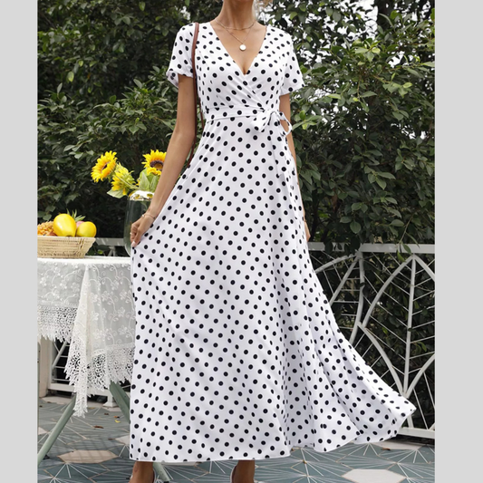 Polka Dot Wrap Maxi Dress
