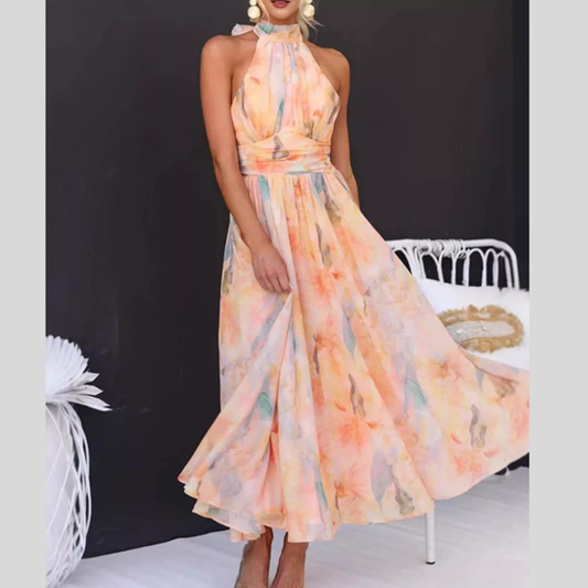 Full Size Halter Neck Floral Print Maxi Dress Plus Size