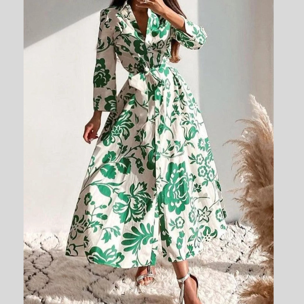 Elegant Floral Print Shirt Dress with Belt