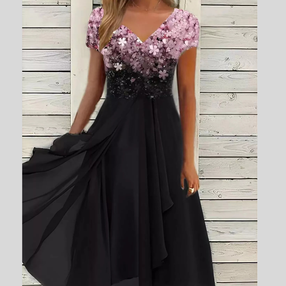 Elegant Full Size Floral V-Neck Midi Dress Plus Size