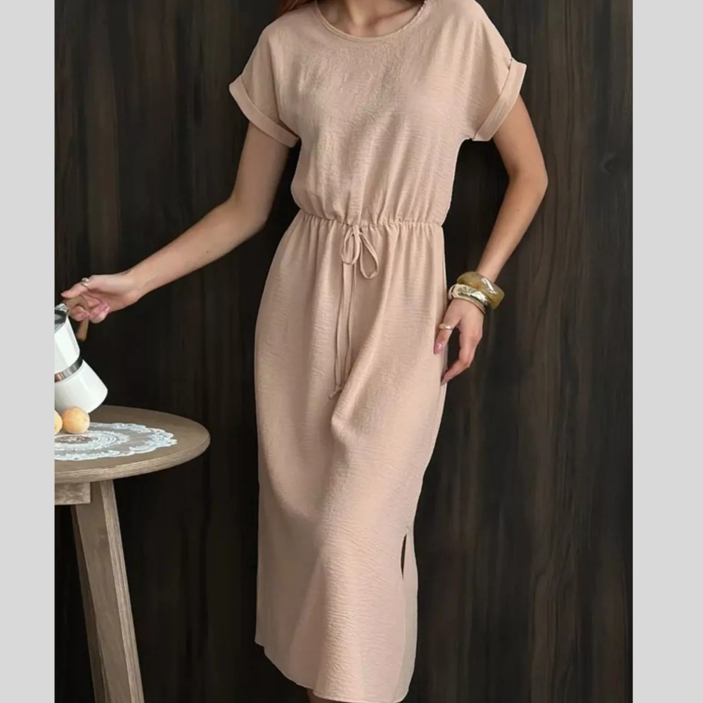 Casual Drawstring Waist Midi Dress