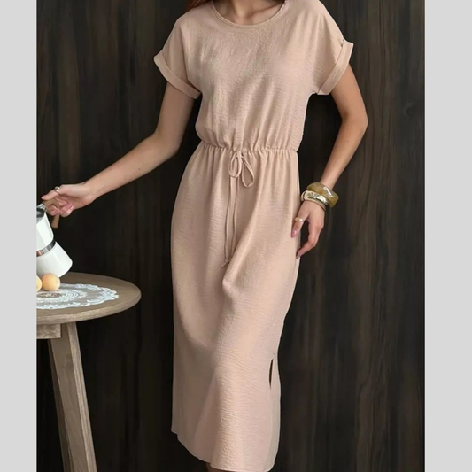 Casual Drawstring Waist Midi Dress