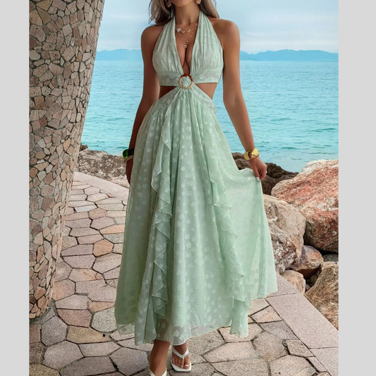 Ruffled Halter Neck Casual Maxi Dress