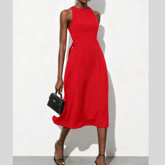 Sleeveless Solid Color Midi Dress