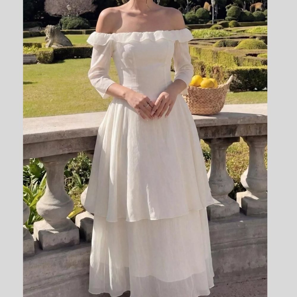 Off-Shoulder Layered Midi Dress