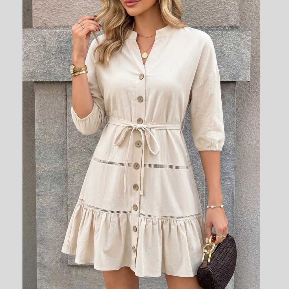 Button-Front Ruffle Hem Mini Dress