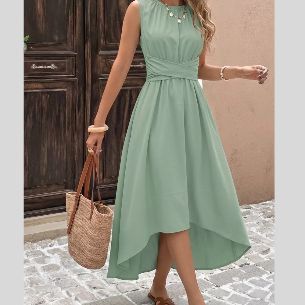Sleeveless High-Low Hem A-Line Dress