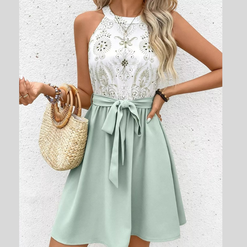 Sleeveless Tie Waist A-Line Dress