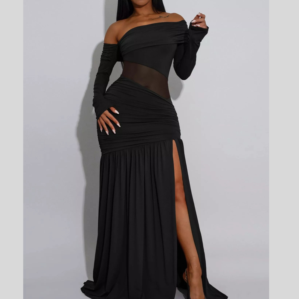 Off Shoulder Slit Maxi Dress