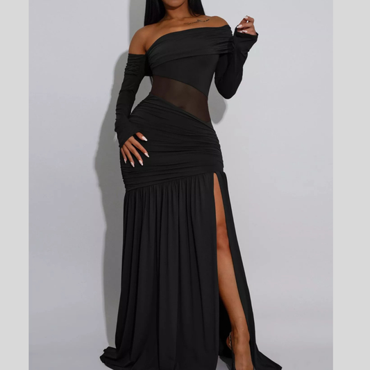 Off Shoulder Slit Maxi Dress